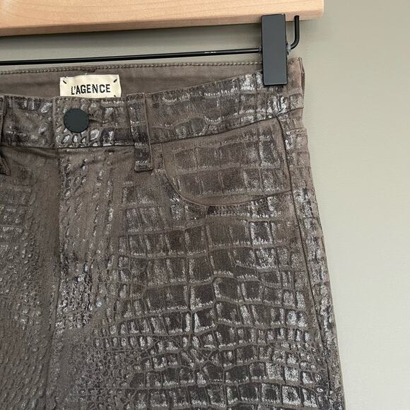 L'AGENCE Margot‎ High Rise Skinny Jeans In Chestnut Black Croc Foil Size 26 - Picture 8 of 16